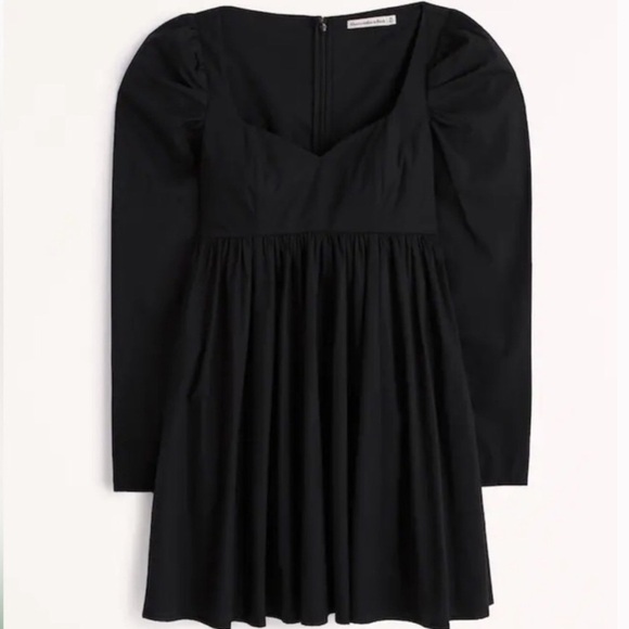 Abercrombie & Fitch Women S Black Long Sleeve Poplin Babydoll Mini Dress NWT - Picture 2 of 15